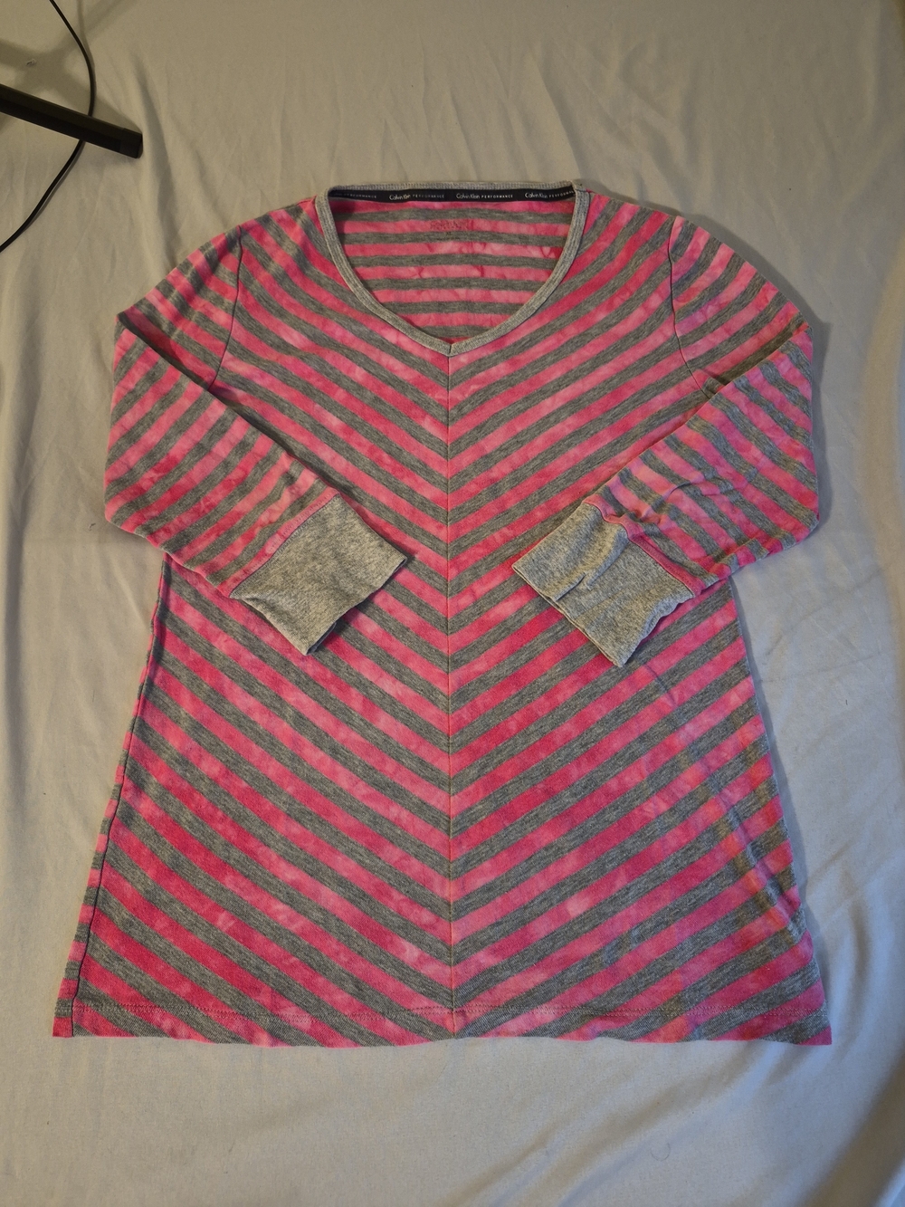 Calvin Klein Perfirmance Cozy Striped V-Neck Tunic — Pink & Gray XL